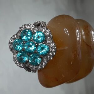 925 Genuine  Natural Blue Apatite & Natural White Zircons. FIRM .